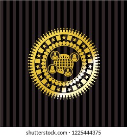 social network icon inside golden badge or emblem