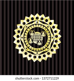 social network icon inside golden badge
