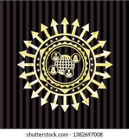 social network icon inside golden badge