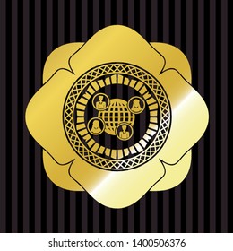 social network icon inside golden emblem or badge