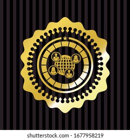 social network icon inside golden badge