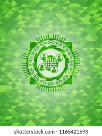 social network icon inside green mosaic emblem