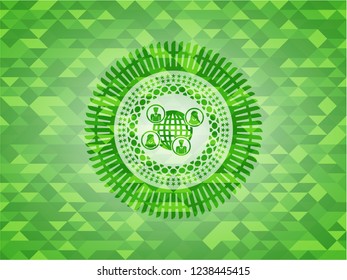social network icon inside green mosaic emblem