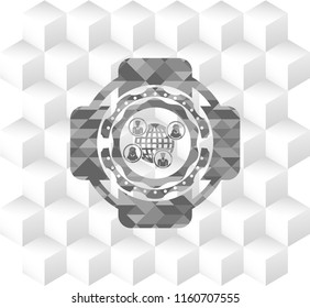 social network icon inside grey emblem. Vintage with geometric cube white background