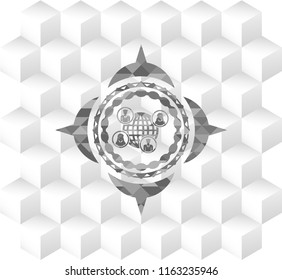 social network icon inside grey emblem. Retro with geometric cube white background