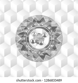 social network icon inside grey badge with geometric cube white background