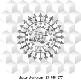 social network icon inside grey badge with geometric cube white background