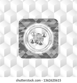 social network icon inside grey emblem. Retro with geometric cube white background