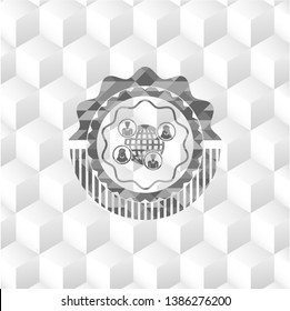 social network icon inside grey badge with geometric cube white background