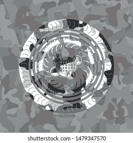 social network icon inside grey camo emblem