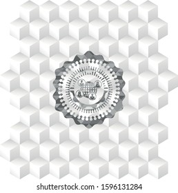 social network icon inside grey icon or emblem with geometric cube white background