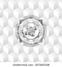 social network icon inside grey emblem. Retro with geometric cube white background. 