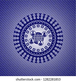 social network icon inside jean or denim emblem or badge background