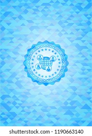 social network icon inside light blue emblem. Mosaic background