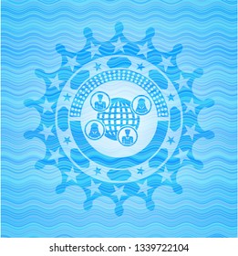 social network icon inside light blue water style badge.
