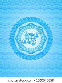 social network icon inside light blue water emblem background.