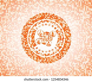 social network icon inside orange mosaic emblem with background