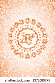 social network icon inside orange mosaic emblem with background