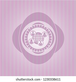 social network icon inside pink emblem. Retro