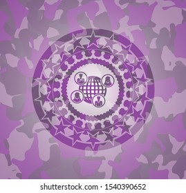 social network icon inside pink and purple camo texture