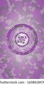 social network icon inside pink and purple camo emblem