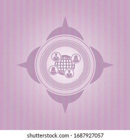social network icon inside pink emblem. Vintage.