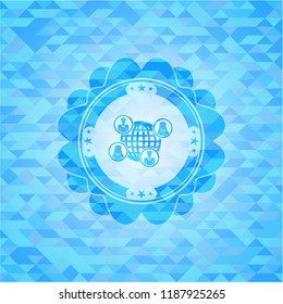 social network icon inside realistic light blue mosaic emblem