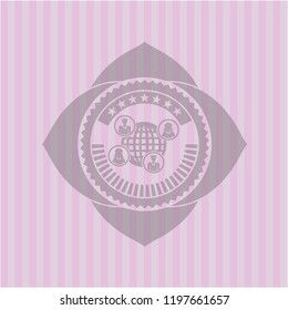 social network icon inside realistic pink emblem