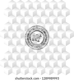 social network icon inside realistic grey emblem with geometric cube white background