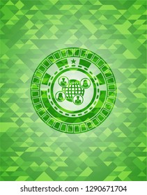 social network icon inside realistic green mosaic emblem