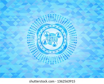 social network icon inside realistic light blue mosaic emblem