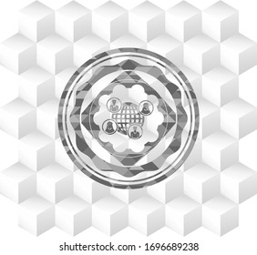 icono de red social dentro de un emblema gris realista con fondo blanco cúbico