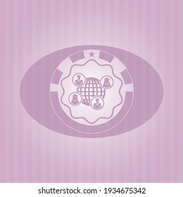 social network icon inside realistic pink emblem. Conceptual design.