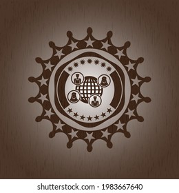 social network icon inside realistic wood emblem. 