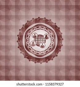 social network icon inside red seamless emblem or badge with abstract geometric polygonal pattern background.