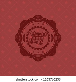 social network icon inside red emblem. Vintage.