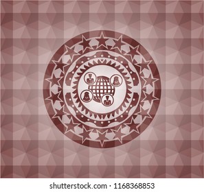 social network icon inside red seamless emblem with geometric background.