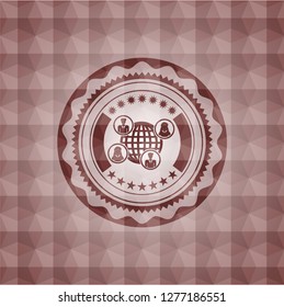 social network icon inside red seamless geometric badge.