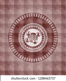 social network icon inside red seamless emblem or badge with abstract geometric pattern background.