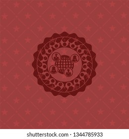 social network icon inside red emblem