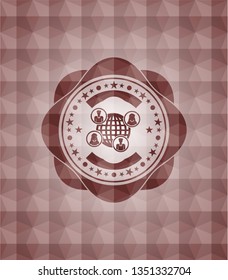 social network icon inside red seamless polygonal badge.