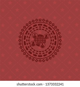 social network icon inside red emblem