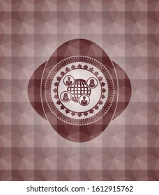 social network icon inside red seamless polygonal badge.