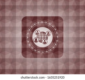 social network icon inside red badge with geometric background. Seamless.