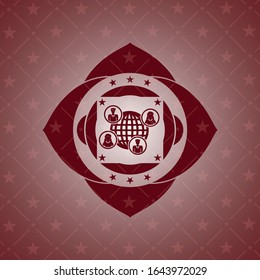 social network icon inside red emblem