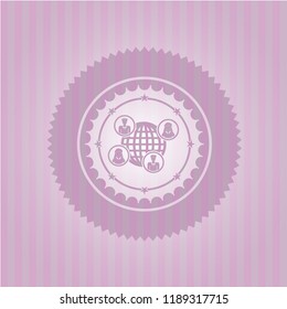 social network icon inside retro pink emblem