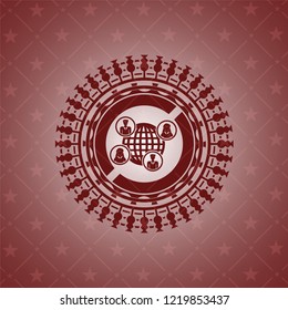 social network icon inside retro red emblem