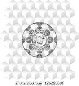 social network icon inside retro style grey emblem with geometric cube white background