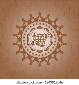 social network icon inside retro wooden emblem