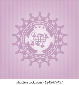 social network icon inside retro style pink emblem